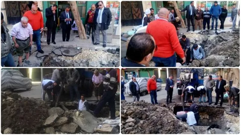 إيهاب الطماوي: إصلاح ماسورة الصرف الصحي المتسببة في هبوط أرضي بميدان 