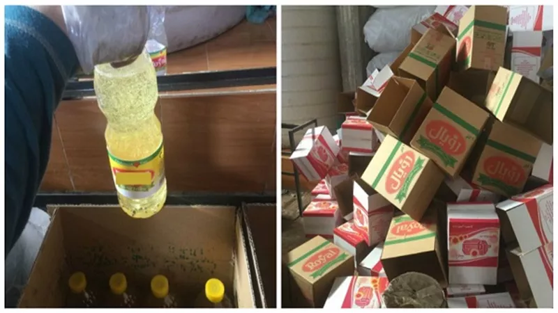ضبط صاحب مصنع بدون ترخيص لتعبئة زيت الطعام وبحوزته 17 طن زيت طعام مجهول المصدر