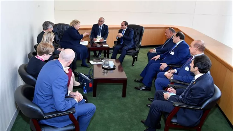 السيسي يلتقى رئيسة وزراء النرويج على هامش فعاليات الدورة 73 للجمعية العامة للأمم المتحدة