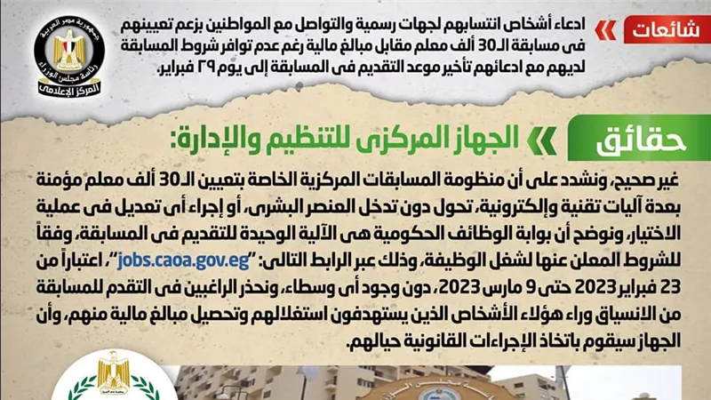 الحكومة تكشف حقيقة تواصل جهات رسمية مع المواطنين لتعيينهم في مسابقة الـ 30 ألف معلم