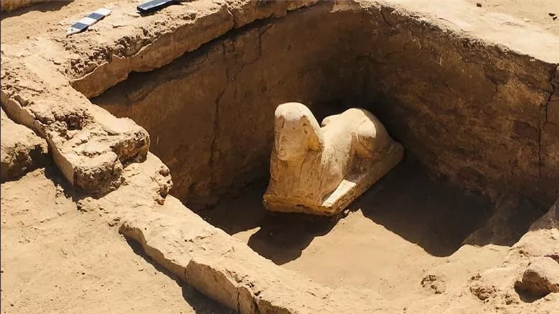 اكتشاف تمثال لأبو الهول وبقايا مقصورة كلاوديوس بجوار معبد دندرة بمحافظة قنا