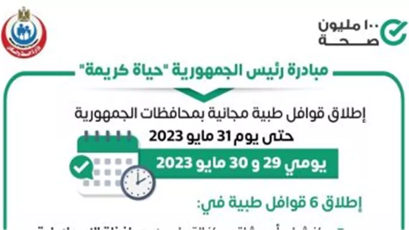 الصحة تطلق 6 قوافل طبية ضمن مبادرة حياة كريمة بالمحافظات 