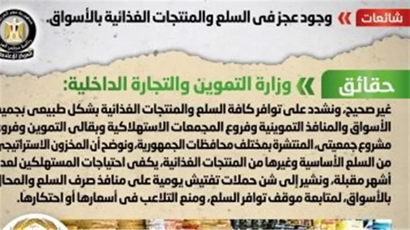 الحكومة تنفي وجود عجز في السلع والمنتجات الغذائية بالأسواق