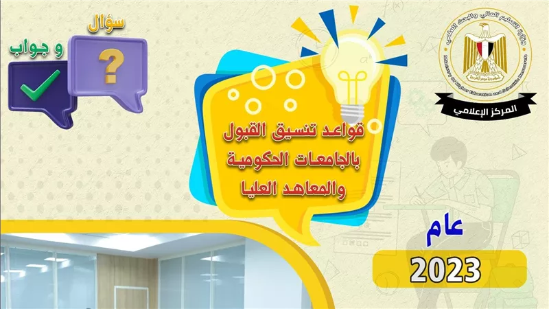 التعليم العالي: المركز الإعلامي ينشر انفوجرافًا حول تنسيق القبول بالجامعات الحكومية والمعاهد لطلاب الثانوية العامة
