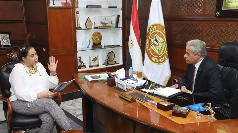 وزير العمل يستقبل غادة عجمي عضو لجنة العلاقات الخارجية بمجلس النواب 
