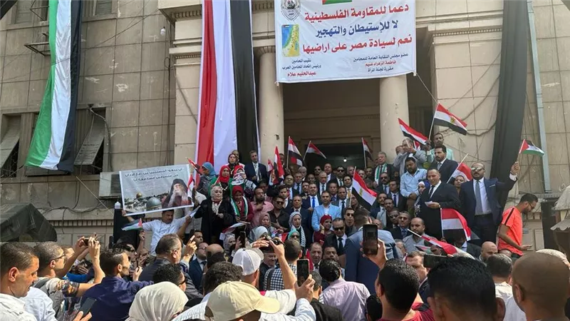 محامون يحرقون العلم الإسرائيلى على سلالم النقابة تضامنا مع الشعب الفلسطينى