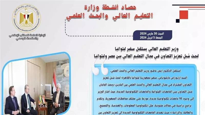 حصاد أنشطة وزارة التعليم العالي والبحث العلمي في أسبوع