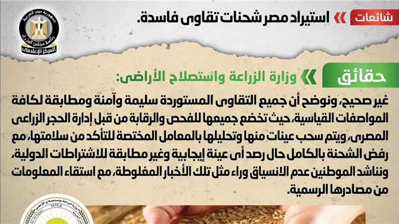 الحكومة توضح حقيقة استيراد مصر شحنات تقاوي فاسدة